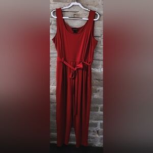 LANE BRYANT Sleeveless DEEP Red Tie-Waist Jumpsuit Sz 18/20 - NWOT